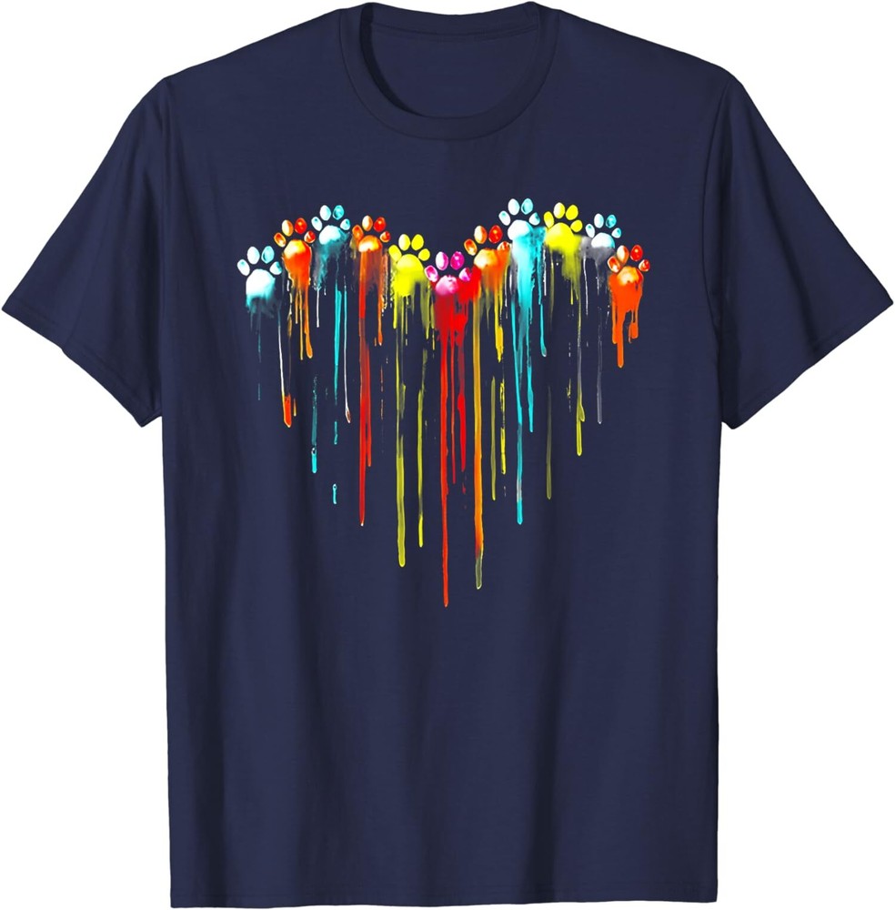 Colorful Dog Paw Heart Print Unisex T-Shirt