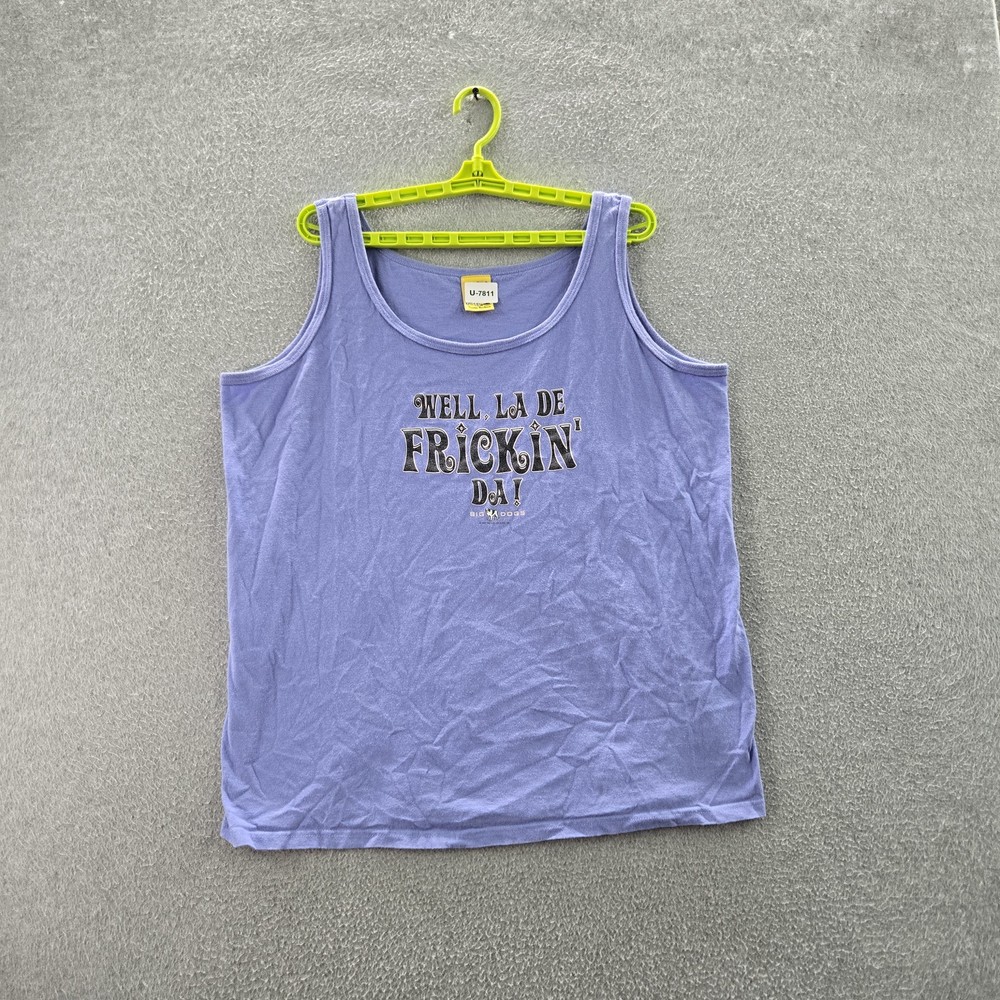 VINTAGE Big Dogs Men Tank Top XL Blue Text Graphic Sleeveless Logo