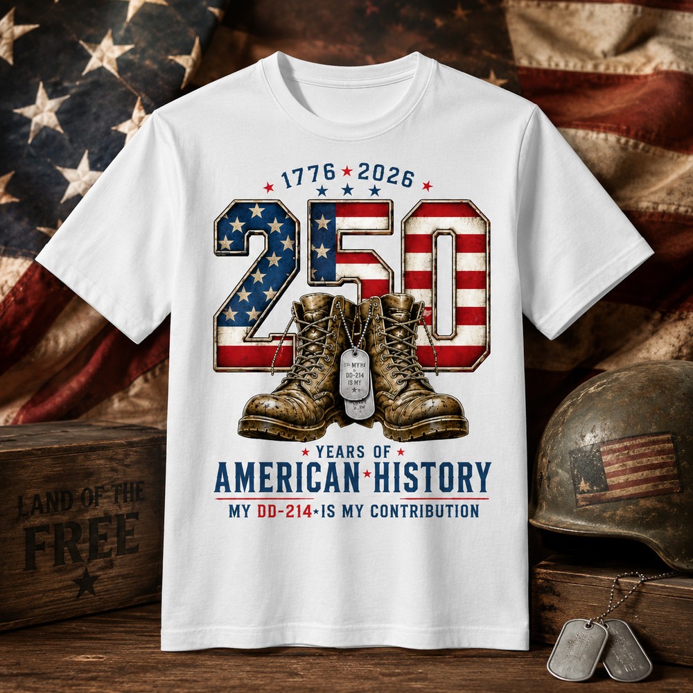 250 Years-Veteran Tribute Boots Dog Tag Heritage T-Shirt 4th of July