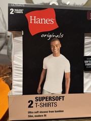 Hanes Originals Supersoft Tagless Bamboo Viscose T-Shirt White Small Crew Neck