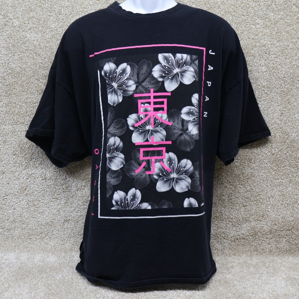 Tokyo Japan Graphic T Shirt 3XL Black Floral Streetwear see photo for flaw