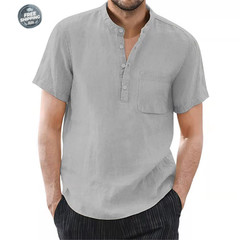 Men’s Cotton Linen Short Sleeve Casual Shirt Breathable Summer T-shirt Tee Gift