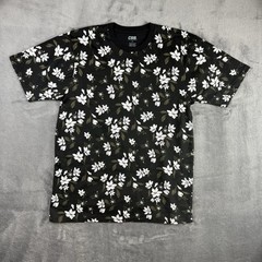 CSG Black Floral Print T Shirt Mens Large Cotton Short Sleeve Graphic Tee