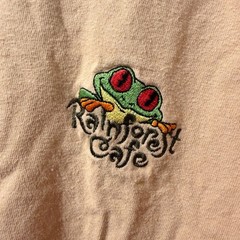 Rainforest Cafe Shirt Embroidered Frog Mens XL Beige Vintage 90s Made In USA