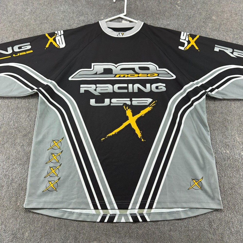 VINTAGE JNCO Racing Jersey Mens XL Black Grey Long Sleeve Moto Motocross USA 90s