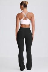 Women Pants Soft Active High Waist Crossover Flared Trousers with Pockets Black