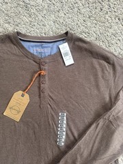 Weatherproof Vintage Men’s Brown Solid Long Sleeve Henley T-Shirt, Button, XXL