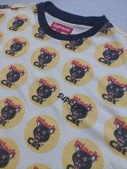 Supreme Ringer Crew Neck T Shirt Yellow Black Cat Fireworks Logo S/S Top M SS24