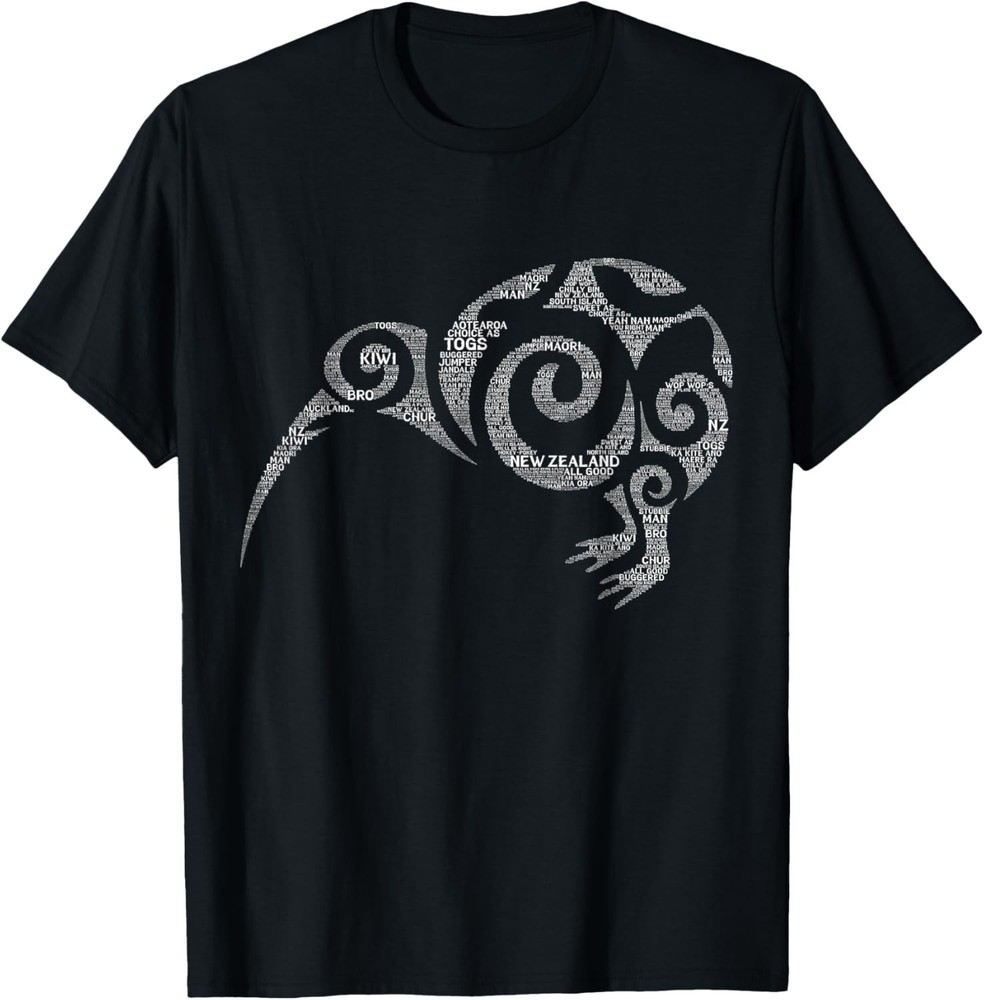 NZ Kiwi Maori Word Art Aotearoa Tribal Bird Icon New Zealand Gift Unisex T-Shirt