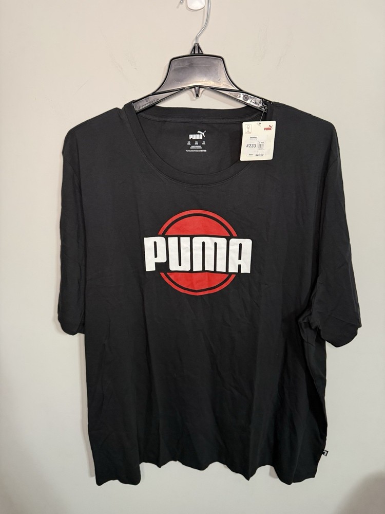 NEW WITH TAGS MEN’S PUMA BLACK T-SHIRT SIZE 4XL WHITE/RED LOGO