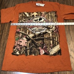 Mossy Oak Camo Design Burnt Orange T-Shirt Size L 3D Logo Spellout NWT Fall