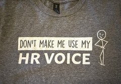 Funny T-shirt “Don’t Make Me Use My HR Voice” MEDIUM Women’s Gray Ceridian