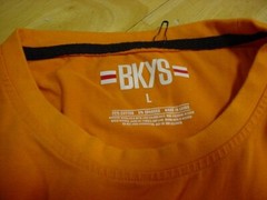 unworn BKYS Mens LUCKY CHARM PUNK embroidered applique Cot/Spanx shirt ORANG LRG