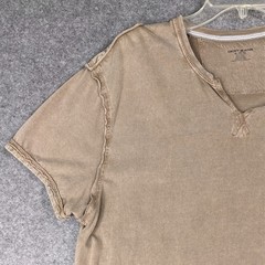 DKNY Jeans Split Neck T-Shirt XL beige/tan color with contrast stitch details