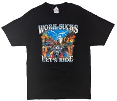 NOS NWT Biker Motorcycle Work Sucks Let’s Ride T Shirt Graphic Tee Men’s L Vtg