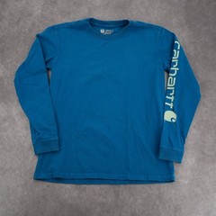 Carhartt Loose Fit Heavyweight Long Sleeve Logo Graphic Tee Atomic Blue Size XS