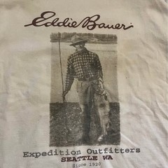 white Eddie Bauer graphic T-shirt vintage fisherman illustration large