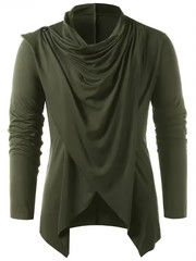 Men’s Asymmetrical Overlap Cardigan Cowl Neck Slim Fit Long Sleeve T-Shirt Top