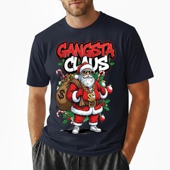 Gangsta Claus T-Shirt Graffiti Hip Hop Santa Christmas Money Bag Bling Tee