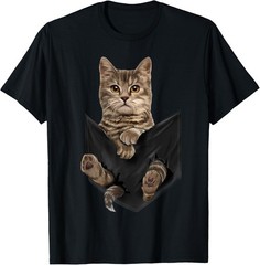 Brown Cat Sits in Pocket T-Shirt Cats Tee Shirt Gifts T-Shirt