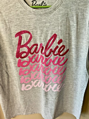 Barbie T-Shirt Unisex Adult Light Gray with Pink Ombre Letters “Barbie”