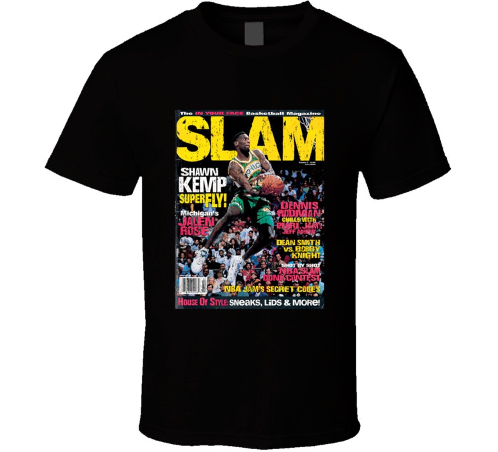 Slam Magazine Issue 2 Shawn Kemp Popular Basketball Magazine Grunge Look T Shirt