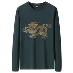 Fashion Dragon Rhinestones Diamond Long Sleeve Luxury Men Trend Cotton T-Shirt