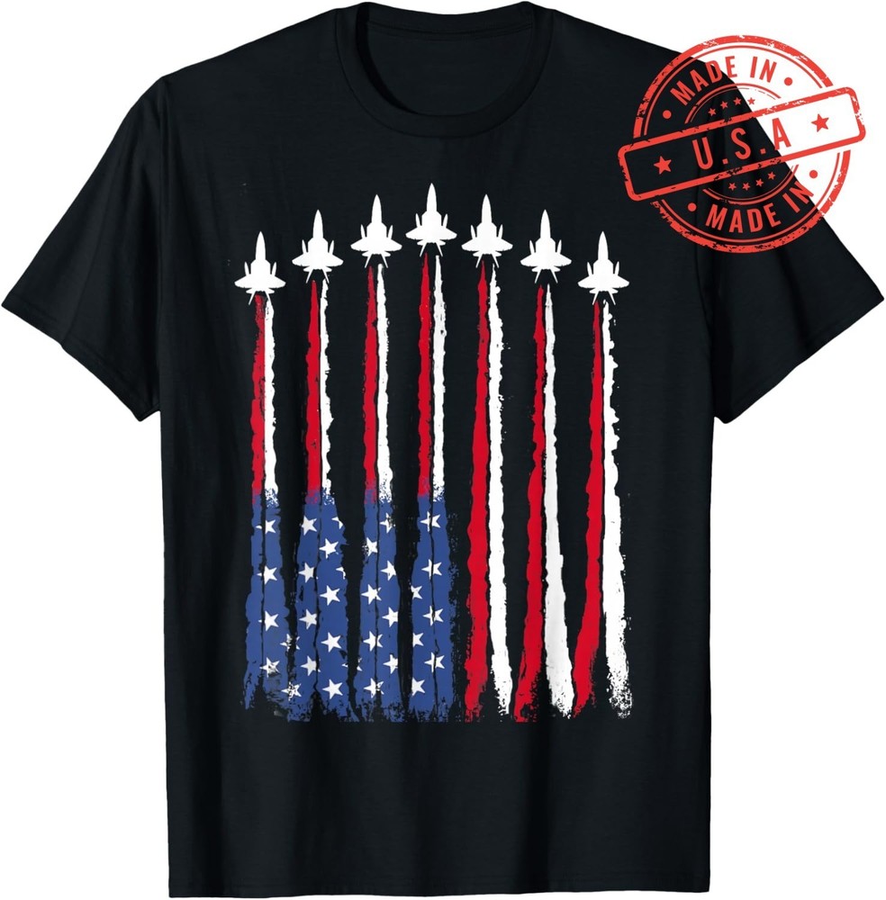 Patriotic Red White Blue USA Flag Fighter Jets 4th of July T-Shirt