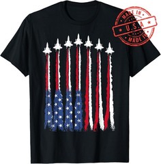 Patriotic Red White Blue USA Flag Fighter Jets 4th of July T-Shirt