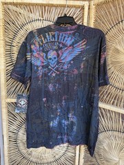 Affliction American Customs Shirt Mens Large Blue Mineral Wash Skull Graphic USA