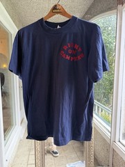 1980s Navy Blue Pocket Flocked Felt Tee Shirt Single Stitch XL Funny Vintage