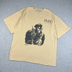 Vintage Jazz T Shirt Mens Large Danhilo Paris Beige Single Stitch Paper Thin 80s