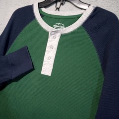 Roebuck Co Shirt Mens Waffle Knit Henley Large Tall Green Color Block Thermal