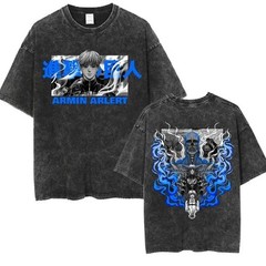 Anime Attack Titan Retro Wash Printed T-shirt Mikasa Ackerman Eren Jaeger Free W