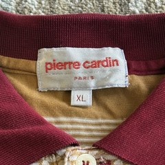 Vintage Pierre Cardin Paris Striped Polo Shirt XL Red Gold Geometric 80s Cotton