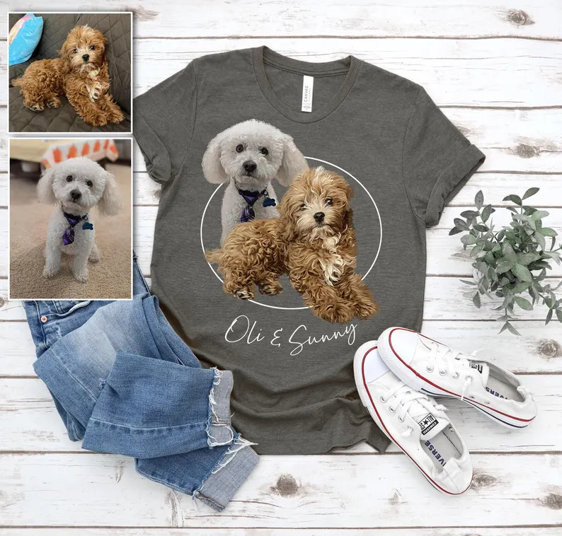 Personalized Pet Portrait Comfort Tee Custom Dog Cat Lover Gift Shirt