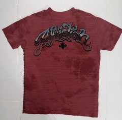 Affliction “Lake Insomnia”Large Graphic T-Shirt In A Red Ochre Crystal Wash .