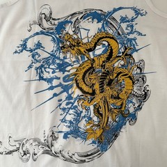 Island Limited Mens Graphic Tank Top White Golden Dragon Sword Y2K Streetwear L
