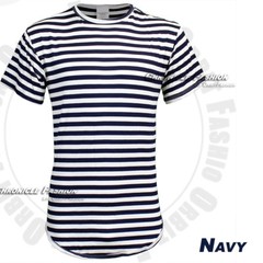 Men T-Shirt Striped Casual Crew Neck Short Sleeve Curved Extended Long Tee Top