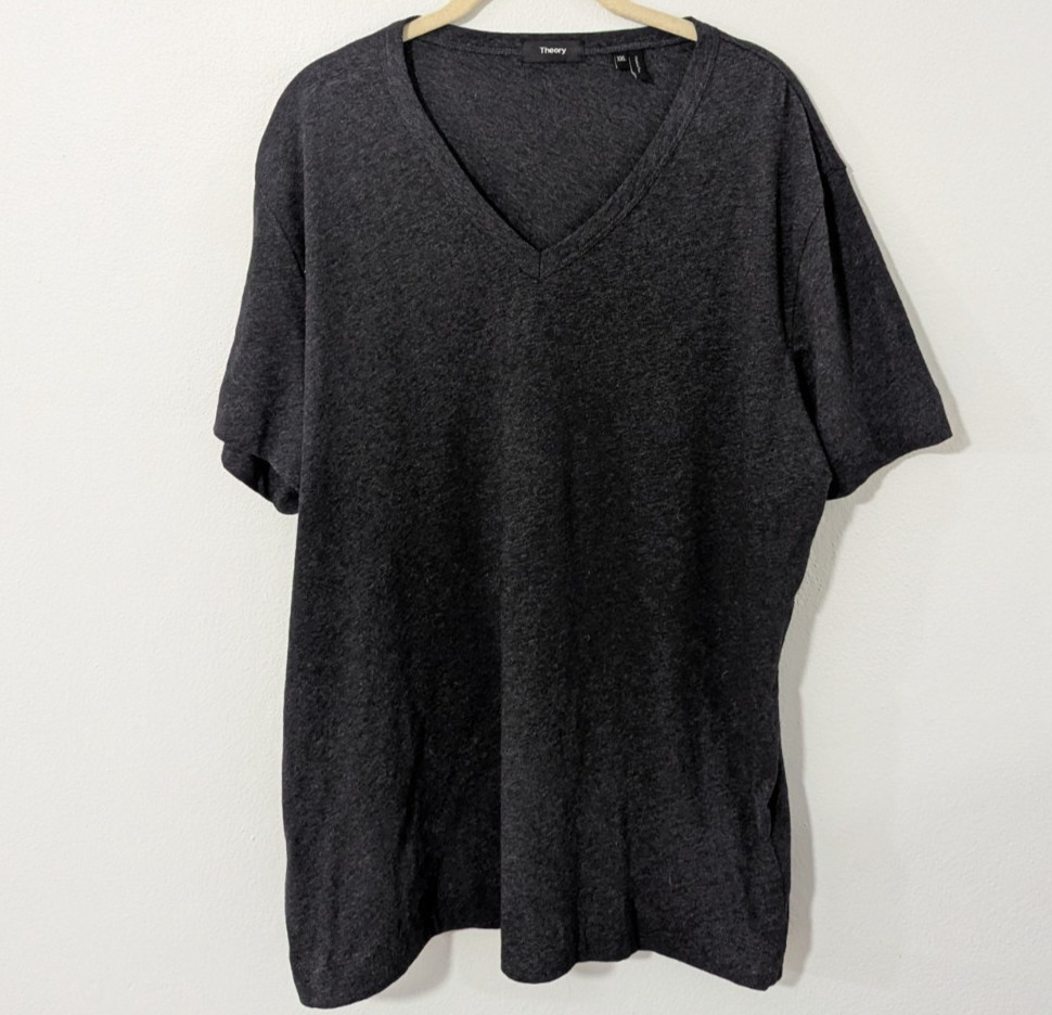 Theory Gaskell V Neck Short Sleeve T Shirt Knit Classic Heathered Gray XXL