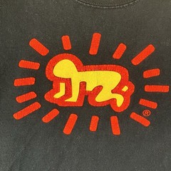 Retro 90s Keith Haring Pop Shop Art Radiant Baby Barking Dog T-Shirt Sz Me Black
