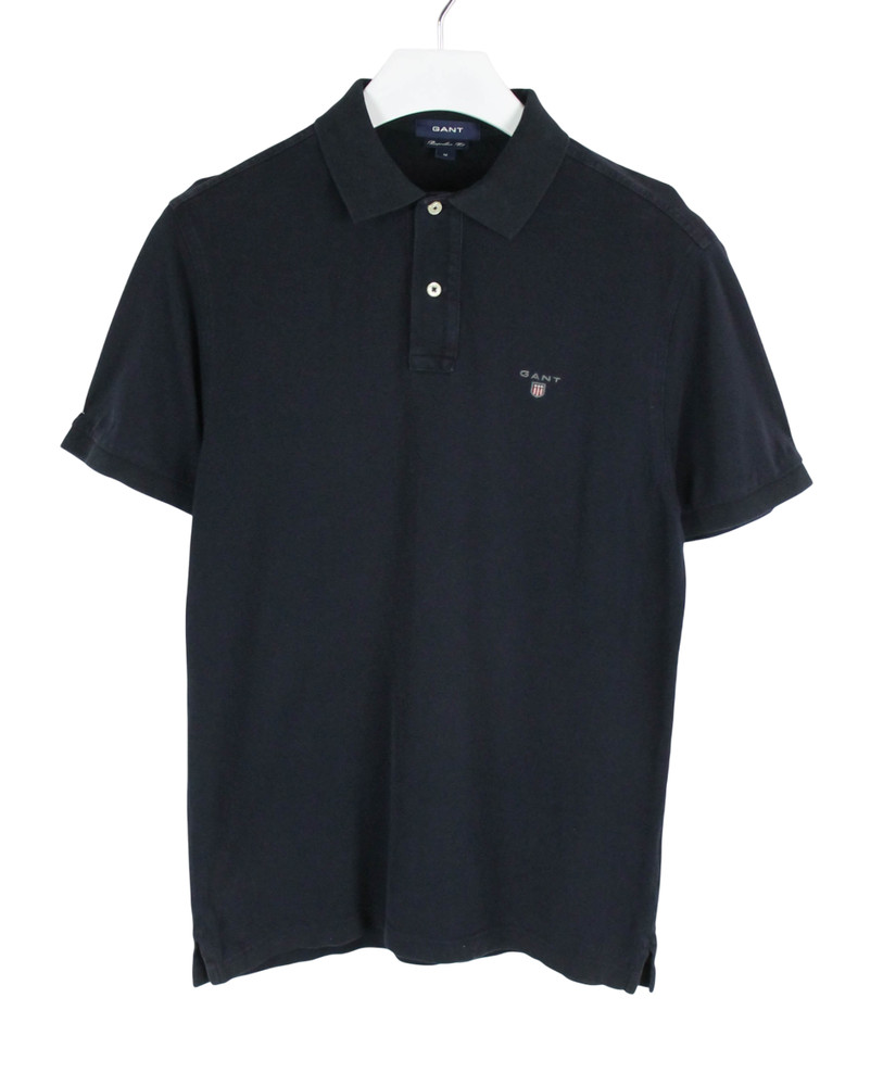 GANT Regular Fit T-Shirt Mens Medium Short Sleeve Half Button Polo Collared Navy