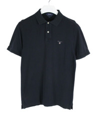 GANT Regular Fit T-Shirt Mens Medium Short Sleeve Half Button Polo Collared Navy