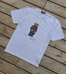Polo Ralph Lauren Classic Fit Polo Bear Denim Crewneck Jersey T-Shirt White