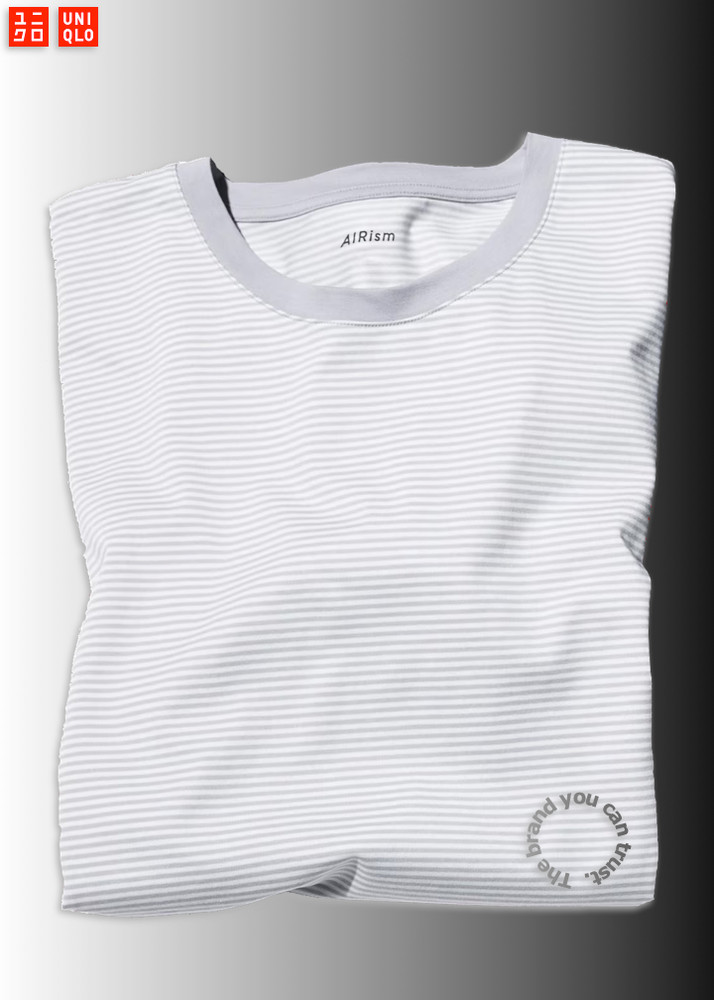UNIQLO AIRism Cotton Striped Crew Neck Mens T-Shirt Size Medium, Color 03 Gray