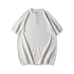 Knitted Henry Collar T-Shirt Men Summer Fashionable Short-Sleeved Top