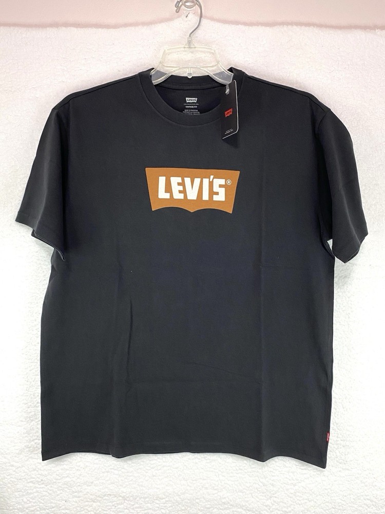 Levis Men’s Vintage Black Graphic Batwing Logo in Pecan Brown Medium T-Shirt NWT