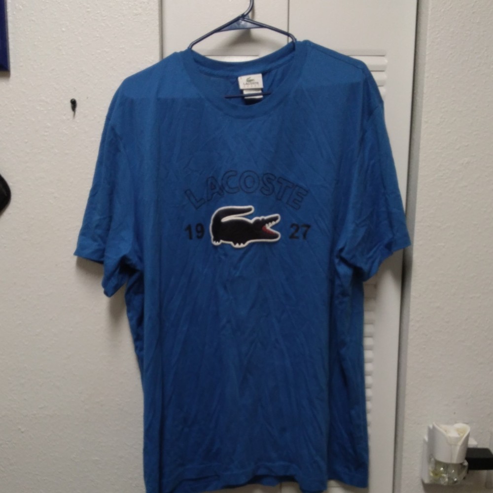 Lacoste Sport Blue Graphic Logo Crew Neck Short Sleeve Lightweight T-Shirt Sz 9