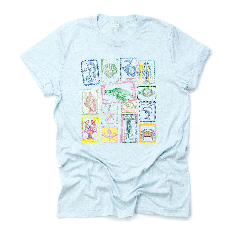 Beach Stamps Collage Comfort Tee Preppy Sea Ocean