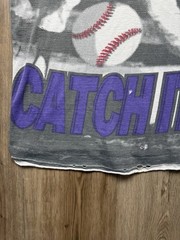 90s Vintage Catch It Baseball Half Tone Art T-Shirt Men’s Large AOP MLB White